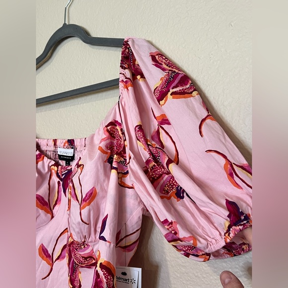 Eloquii Elements Women's Plus Size Smocked Cropped Top with Puff Sleeves Pink - Picture 5 of 9